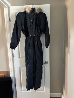 NILS Black One-Piece Ski Suit with Faux Fur Trim